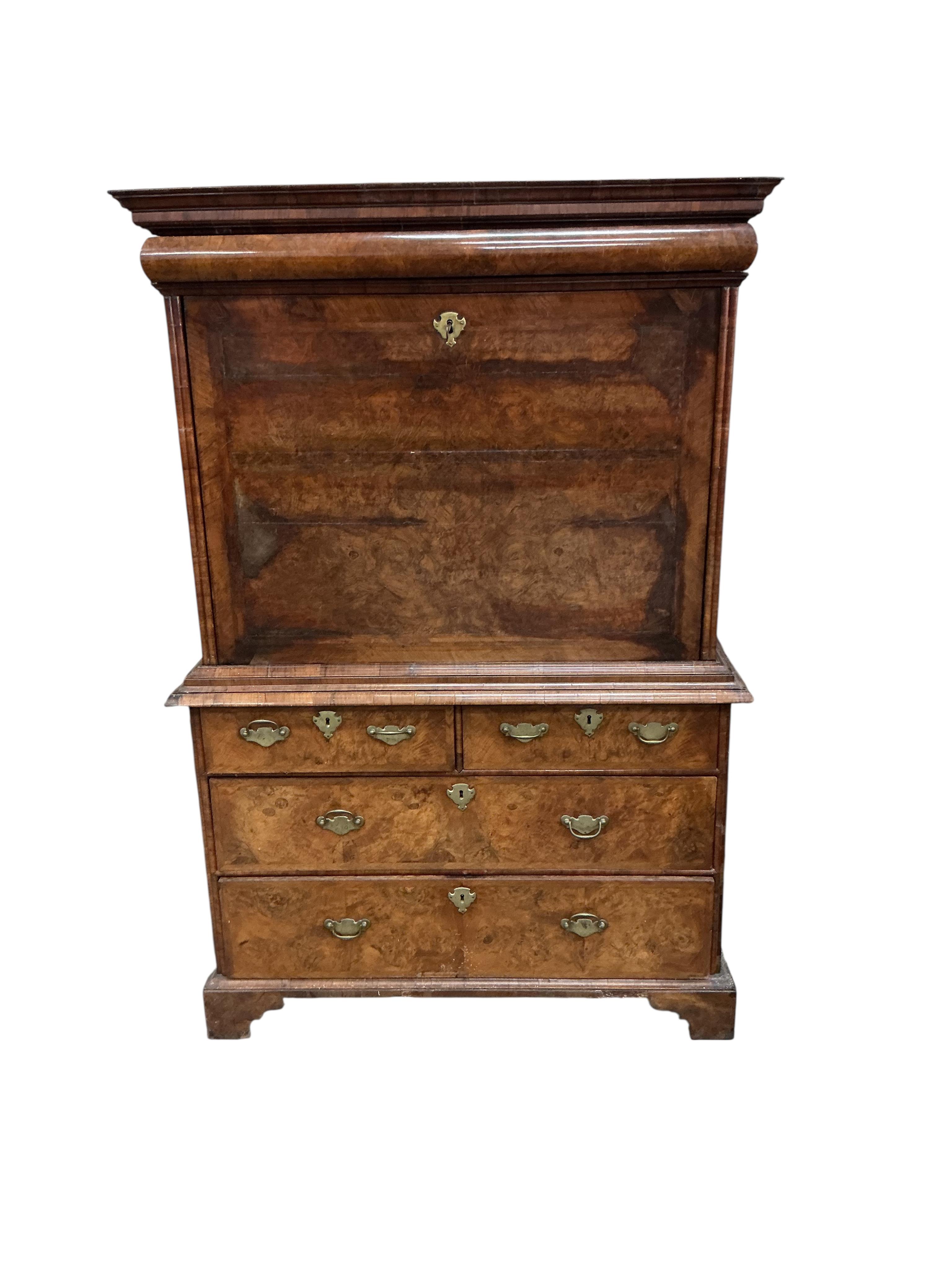 An 18th century walnut escritoire, width 110cm, depth 52cm, height 166cm